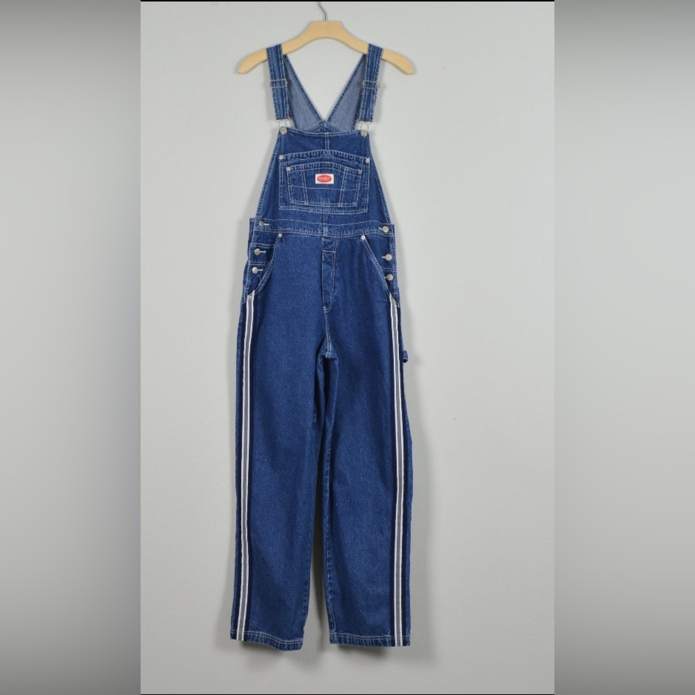 Revolt Jeans Blue Denim Overalls with White Side Stripes